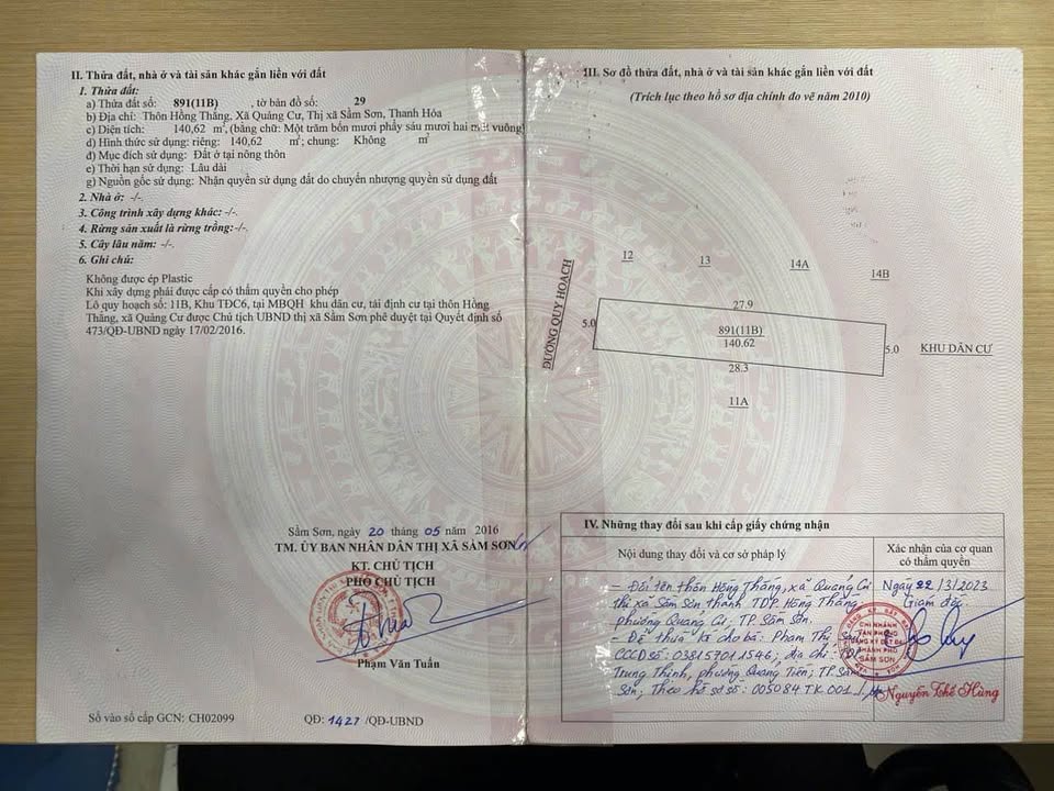 Đất nền dự án Hồng Thắng, Sầm Sơn 140.62m² giá 3 tỷ - Cơ hội đầu tư hấp dẫn!