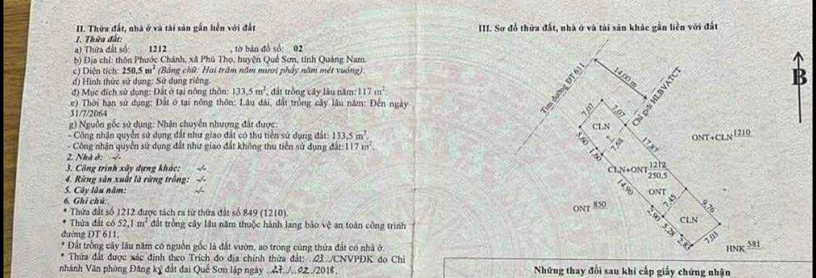 Lô đất mặt tiền ĐT 611, xã Quế Sơn Trung, 189m² giá 1.1 tỷ - Cơ hội đầu tư tuyệt vời!