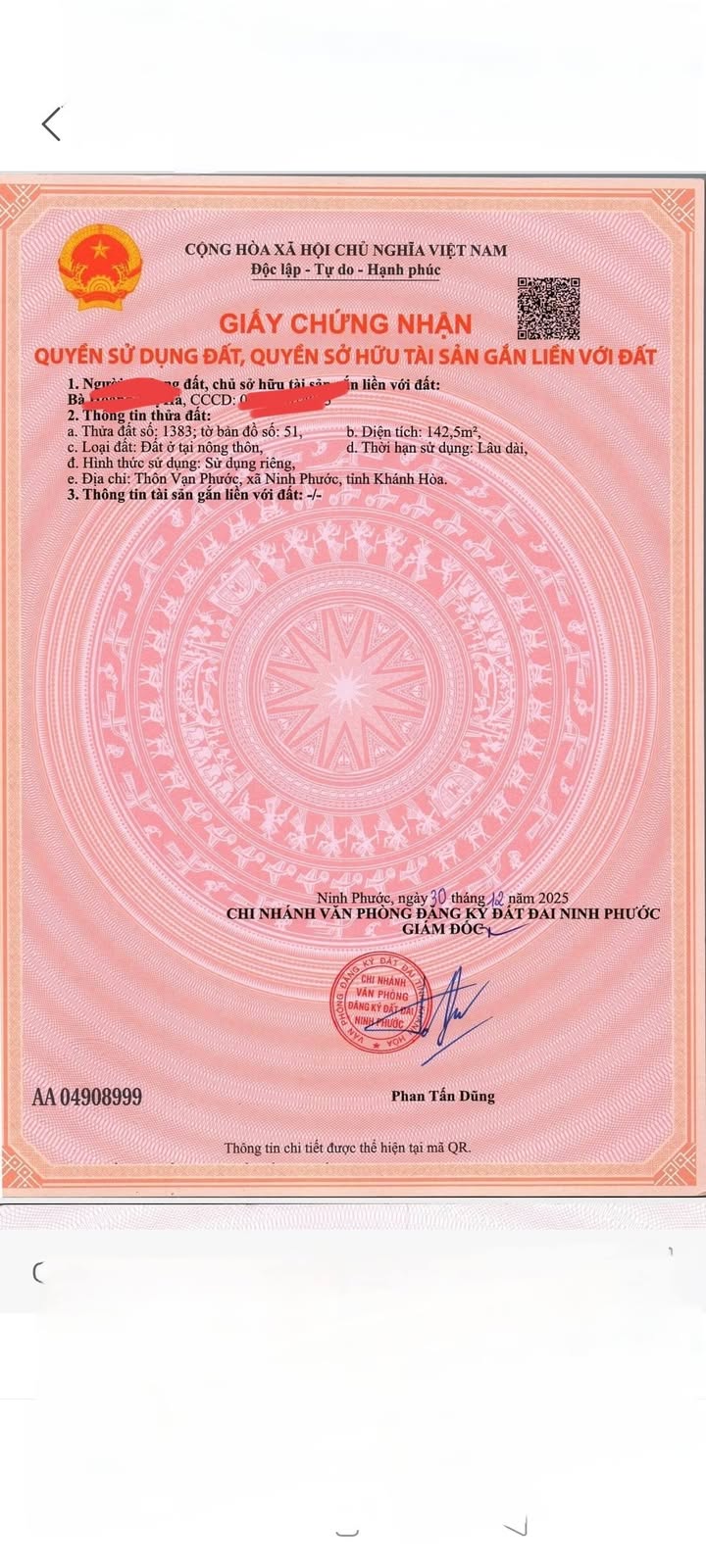 Đất thổ cư 142m² Vạn Phước, Vạn Ninh, Khánh Hòa - Giá tốt, thương lượng!