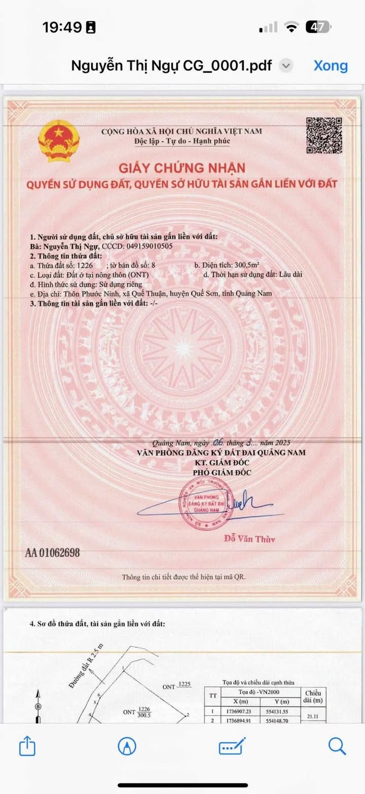 Đất vườn Quế Thuận, Quế Sơn 175m² giá 230 triệu - Sổ đỏ chính chủ