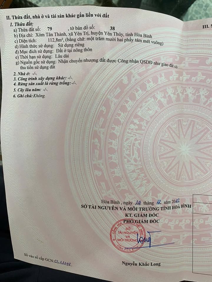 Đất thổ cư tại Yên Trị, Yên Thủy, Hòa Bình 112m² giá 300 triệu - Sổ hồng chính chủ!
