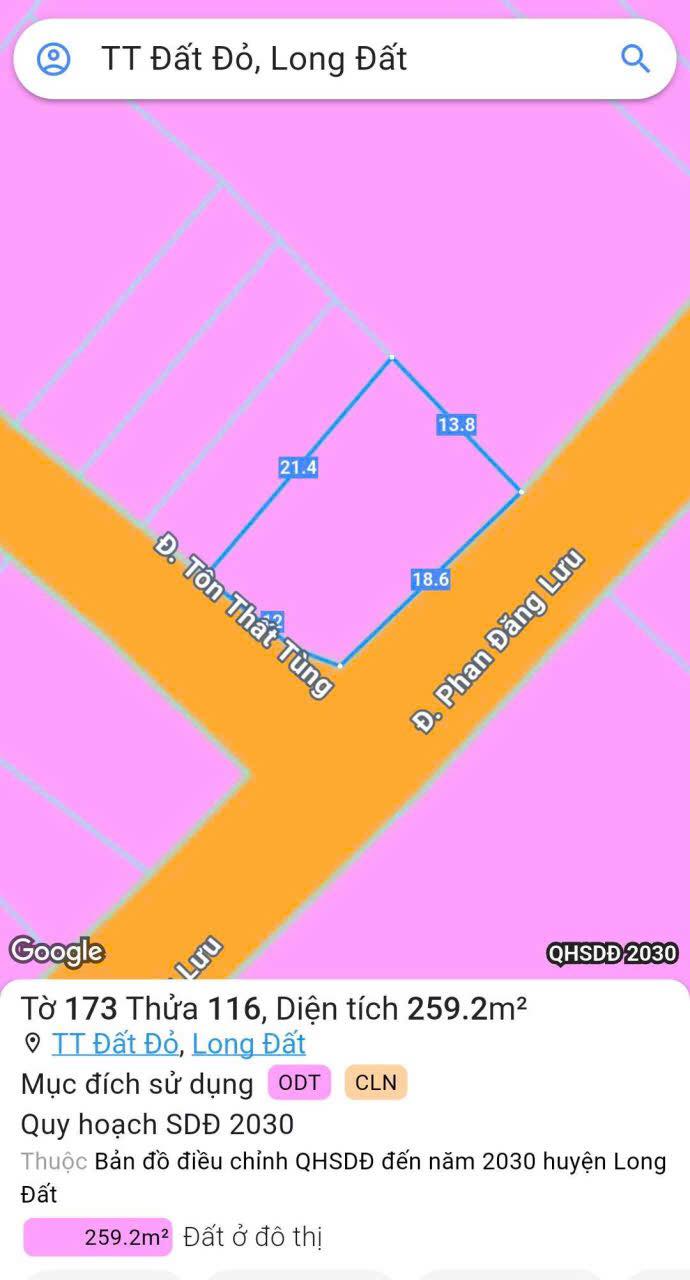 Đất nền góc 2 mặt tiền đường Phan Đăng Lưu, Long Điền 252m² giá 1.85 tỷ - Cơ hội đầu tư sinh lời ngay!
