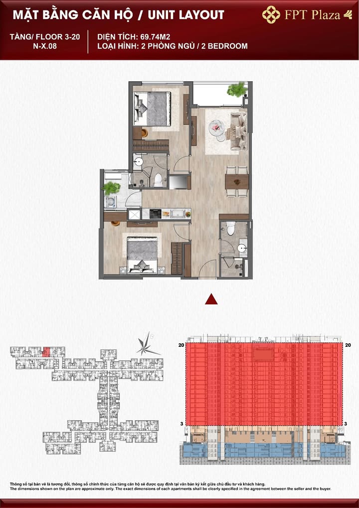 Căn hộ FPT PLAZA 4 Đà Nẵng 69.74m² giá 3.5 tỷ - Ban công hướng Bắc, sẵn sàng vào ở!