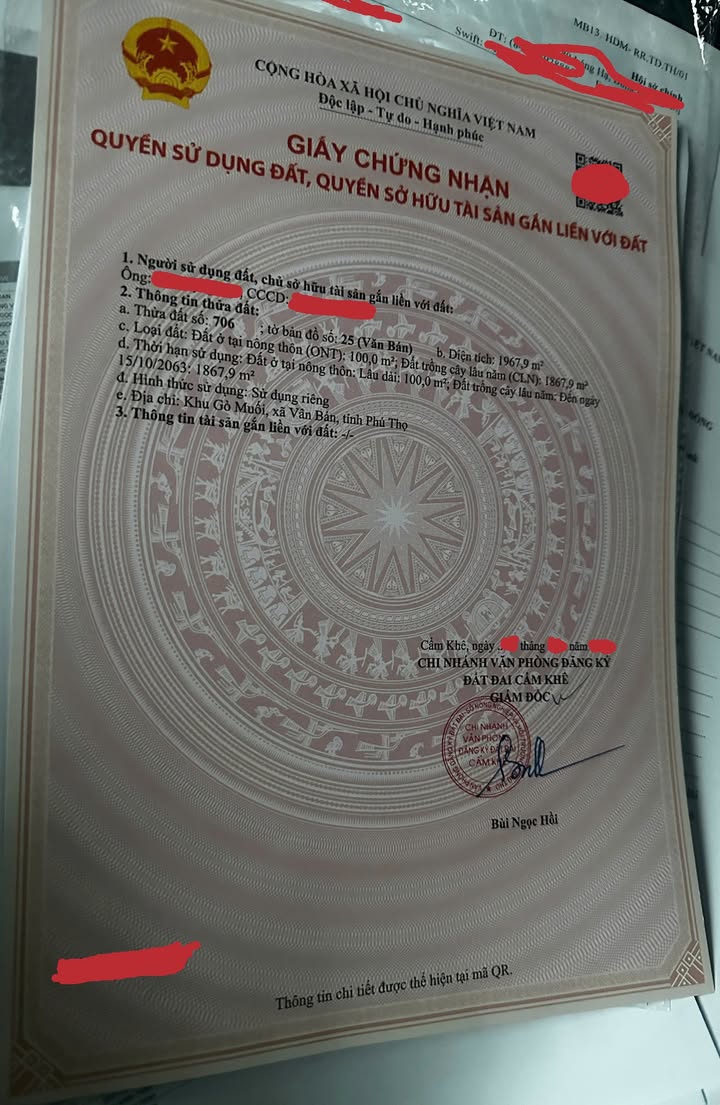 Đất nền xã Văn Bán, Huyện Cẩm Khê 1967m² giá 500 triệu - Cơ hội vàng cho nhà đầu tư!