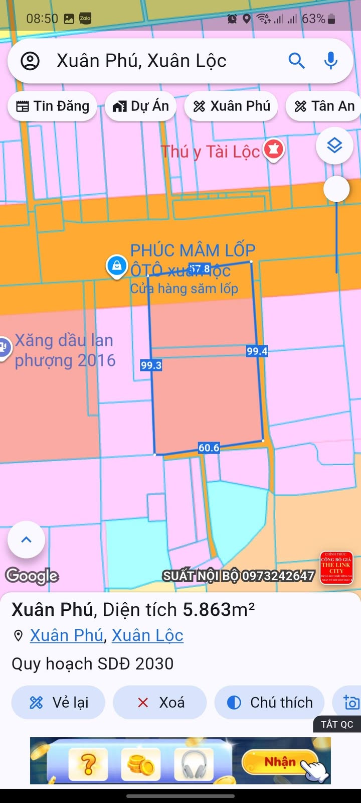 Đất quy hoạch SKC mặt tiền Quốc lộ 1A, Xuân Phú, 5800m² - Cơ hội đầu tư hấp dẫn!