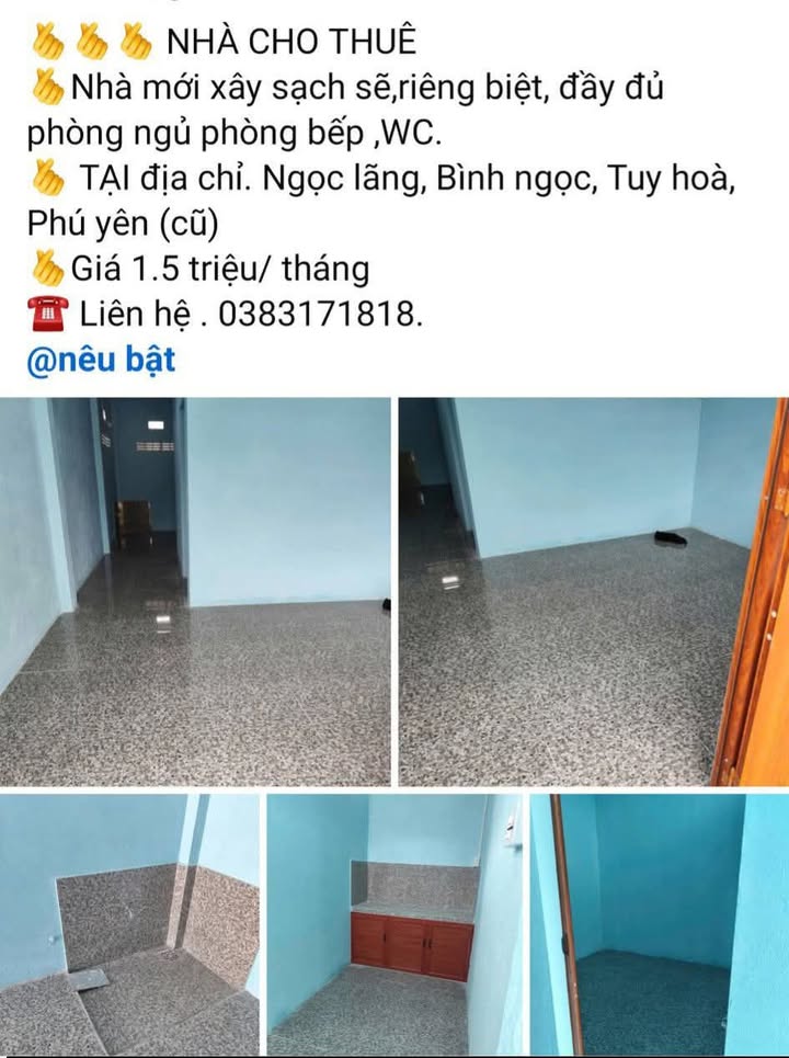 Nhà cho thuê tại Ngọc Lãng, Tuy Hòa - Giá chỉ 1.5 triệu/tháng!