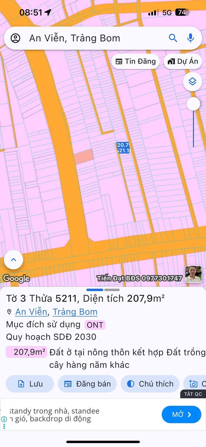 Đất thổ cư 100% tại An Viễn, Trảng Bom 207m² giá chỉ 2 tỷ - Cơ hội đầu tư hấp dẫn!