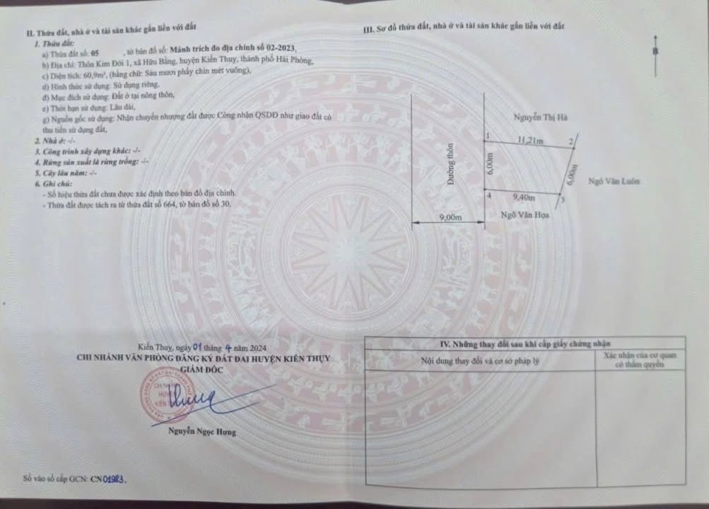 Đất nền Kim Đới 1 - Hữu Bằng - Kiến Thụy 60.9m² giá 1 tỷ - Phù hợp kinh doanh và đầu tư!