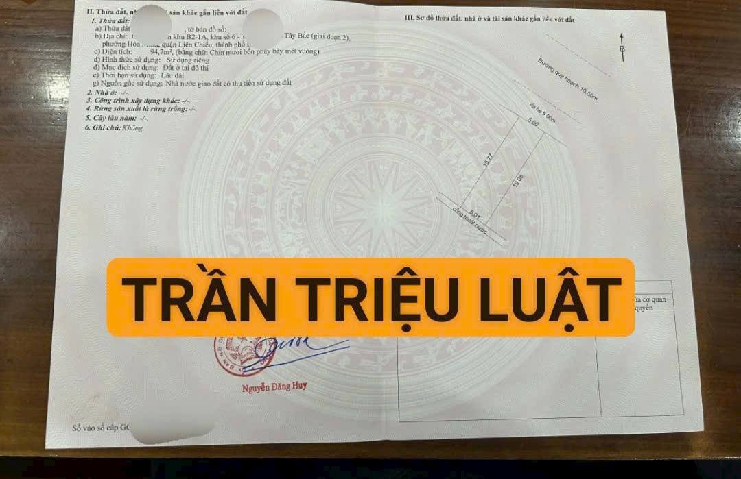 Bán đất mặt tiền đường Trần Triệu Luật, Đà Nẵng 95m² giá 7,08 tỷ - Sổ hồng công chứng ngay!