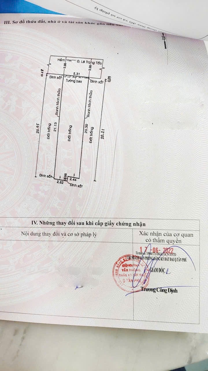 Đất thổ cư 110m² tại Lê Trọng Tấn, Tân Phú - Xây dựng CHDV ngay!