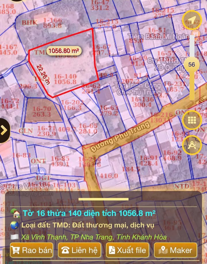 Đất thương mại dịch vụ Phú Trung Nha Trang 1056,8m² giá 10 triệu/m² - Cơ hội đầu tư hấp dẫn!