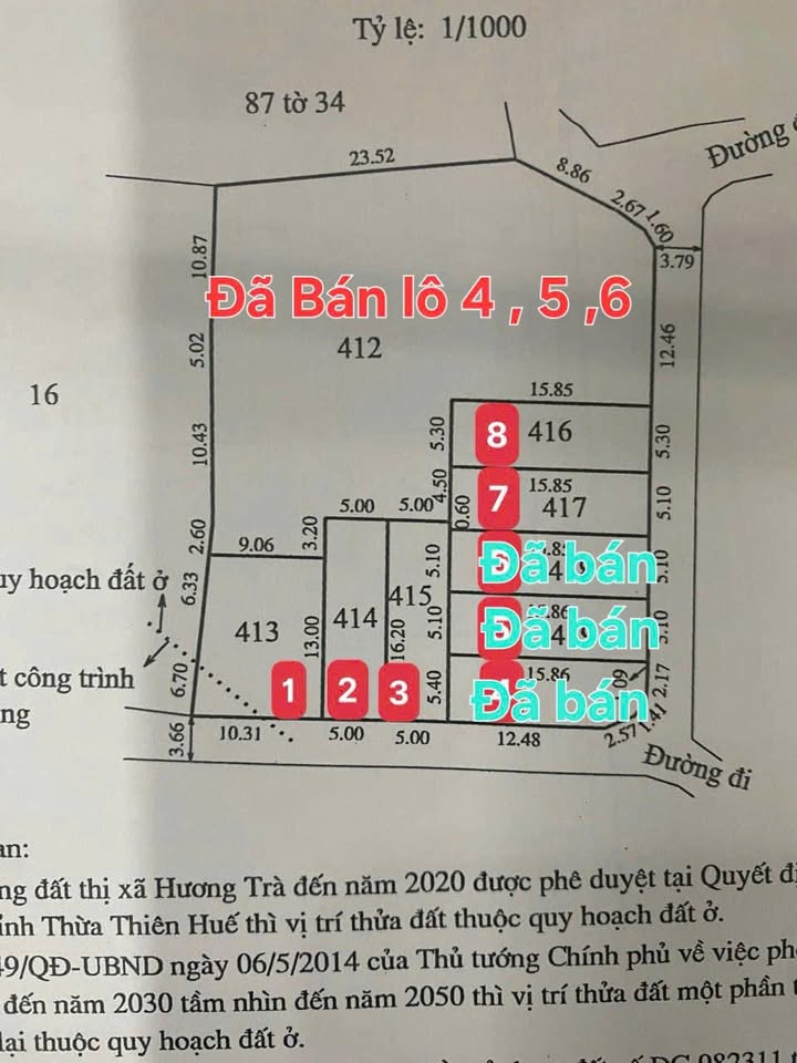 Đất nền TDP Long Hồ 80m² giá chỉ 8xx triệu - 3 mặt thoáng cạnh sông Hương!