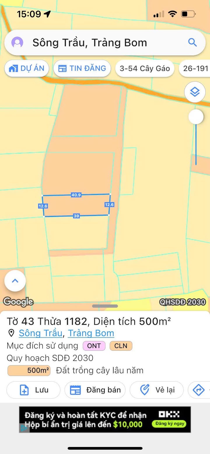Đất nền 500m² tại Ấp 1 Sông Trầu, Trảng Bom chỉ 1.5 tỷ - Sổ hồng riêng, thổ cư 200m²!