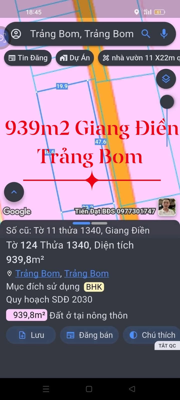 Đất nền 940m² đường Phước Tân Giang Điền, Trảng Bom - Sổ hồng chính chủ, giá thỏa thuận!