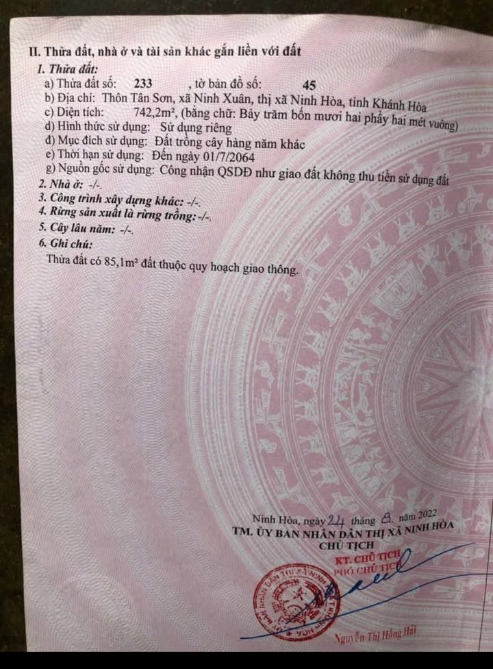 Đất mặt tiền đường DT8, Ninh Xuân 600m² giá 1.35 tỷ - Đầu tư sinh lời cao!