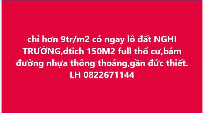 Đất thổ cư Nghi Xuân 150m² giá 1.2 tỷ - Cơ hội đầu tư tuyệt vời!