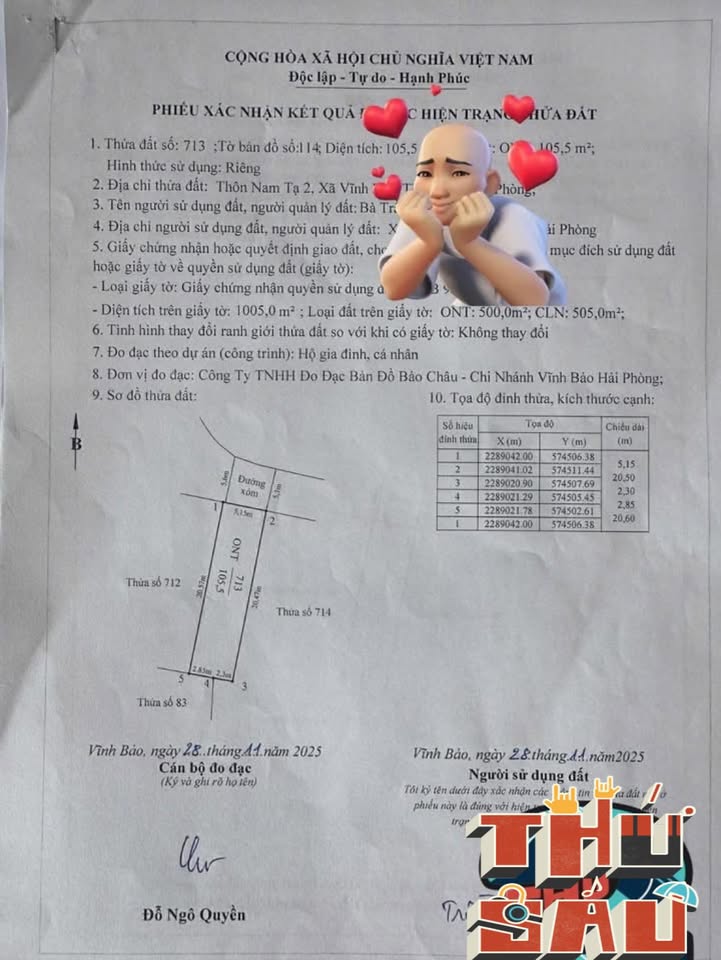 Đất thổ cư Nam Tạ, Tân Hưng, Vĩnh Bảo 105,5m² giá 1 tỷ - Đầu tư sinh lời ngay!