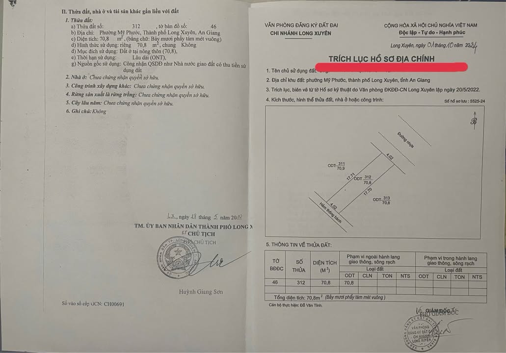 Đất nền Long Xuyên 70.8m² giá 1 tỷ - Sổ hồng chính chủ, thương lượng nhẹ!