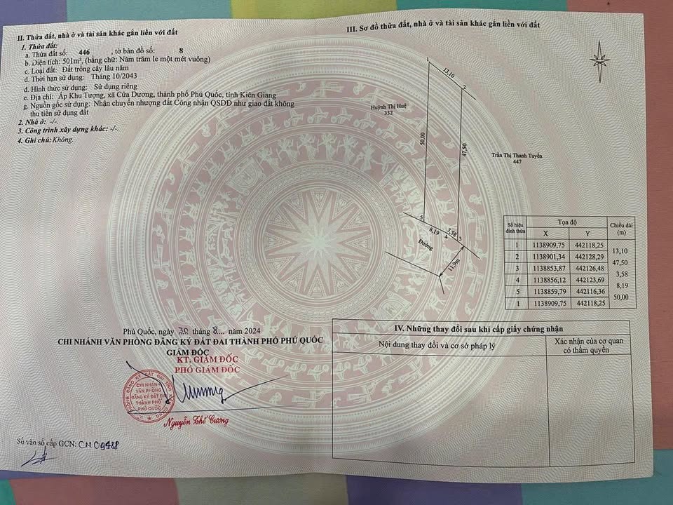 Đất nền 501m² tại Ấp Khu Tượng, Cửa Dương - Giá 4 tỷ, cơ hội đầu tư hấp dẫn!