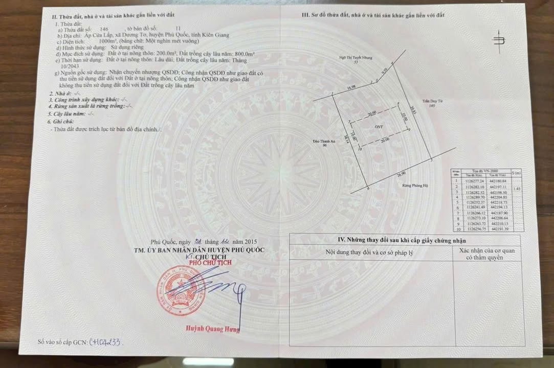 Đất nền Cửa Lấp, Phú Quốc 1000m² giá thỏa thuận - Cơ hội đầu tư sinh lời!