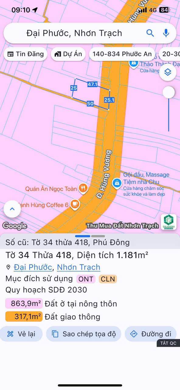Đất góc 2 mặt tiền Hùng Vương, xã Đại Phước 2376m² giá 40.39 tỷ - Cơ hội đầu tư tuyệt vời!