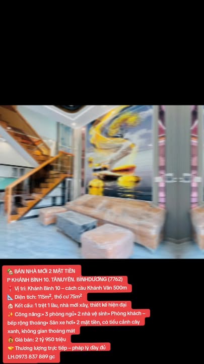 Nhà mới 2 mặt tiền Phường Khánh Bình, Tân Uyên 115m² giá 2.95 tỷ - Thiết kế hiện đại