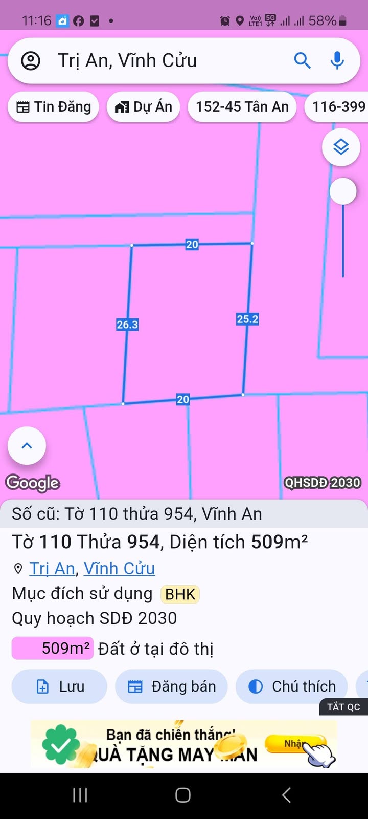 Đất nền 520m² phường An Bình giá 690 triệu - Sổ hồng chính chủ, 3 mặt tiền