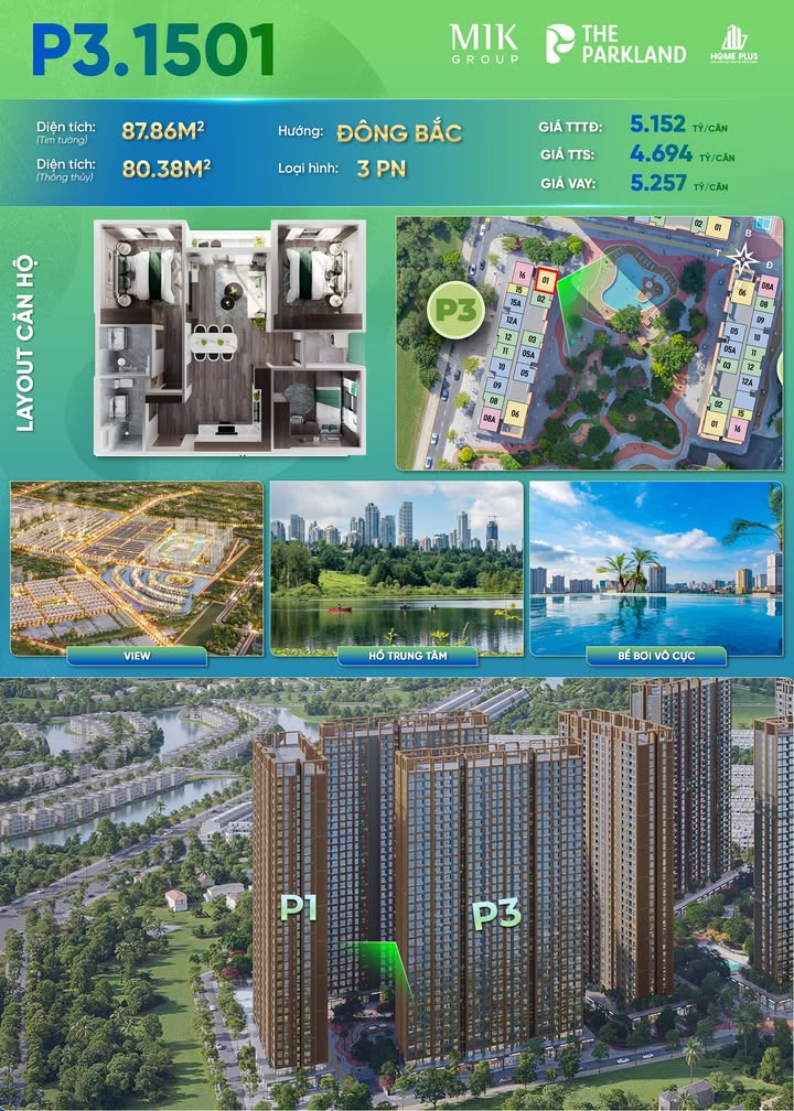 Căn hộ The Parkland Imperia Ocean City 80m² giá 4.694 tỷ - Thiết kế tối ưu, vị trí đẹp!