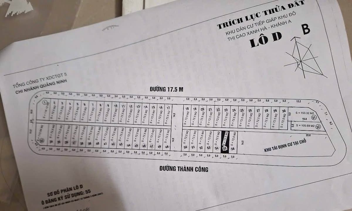 Đất nền Lô D - ô 55 Đất Đầu Ghềnh - Cao Xanh A 72,5m² giá chỉ 3,77 tỷ - Đầu tư sinh lời vượt trội!
