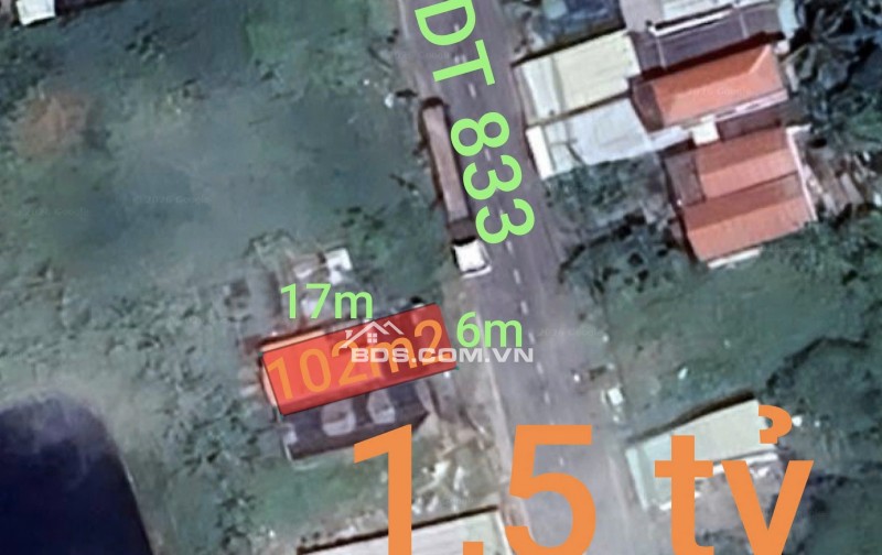 Đất thổ cư mặt tiền tỉnh Lộ 833, Tân Trụ, 102m² giá chỉ 1,5 tỷ - Pháp lý rõ ràng!