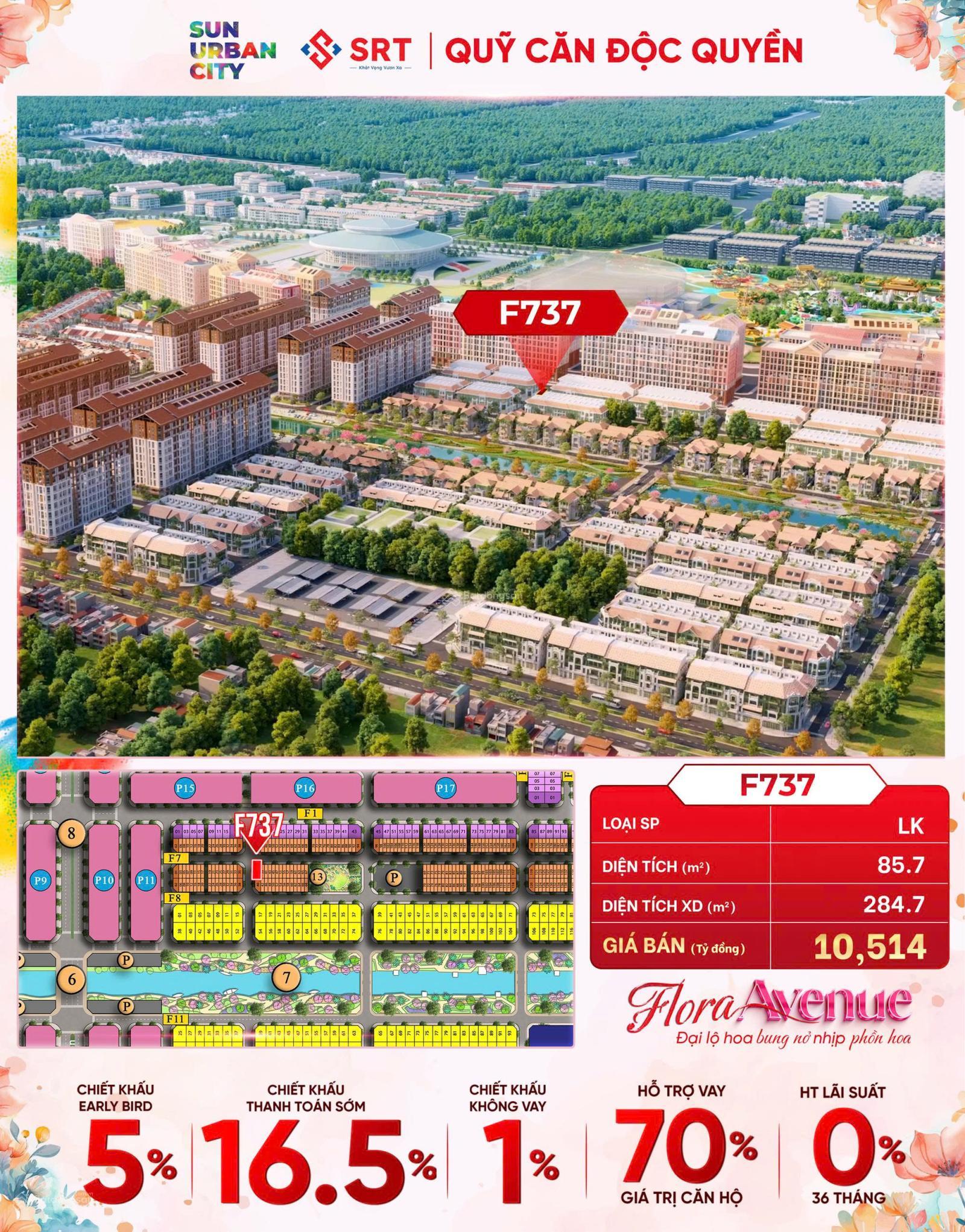 Nhà liền kề Flora Avenue F737 - Căn góc cuối cùng, 85.7m², giá 10.514 tỷ - Cơ hội đầu tư tuyệt vời!
