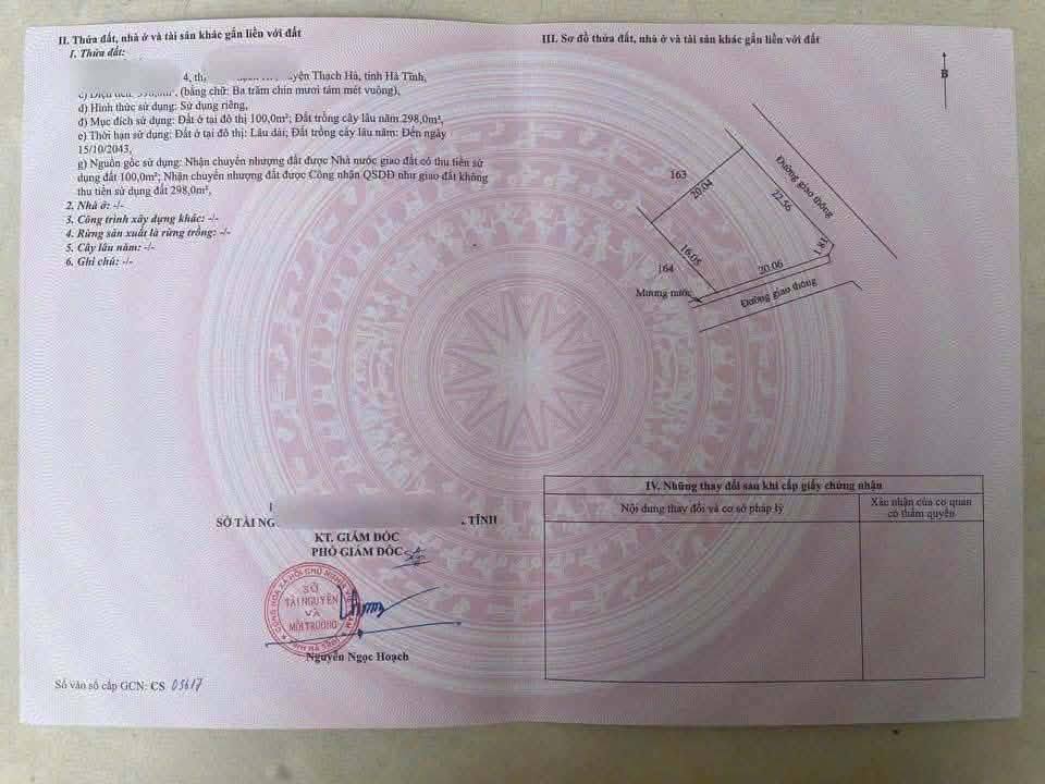 Đất 2 mặt tiền Tổ 4 Thị Trấn Thạch Hà 398m² giá 3.5 tỷ - Đầu tư sinh lời ngay!