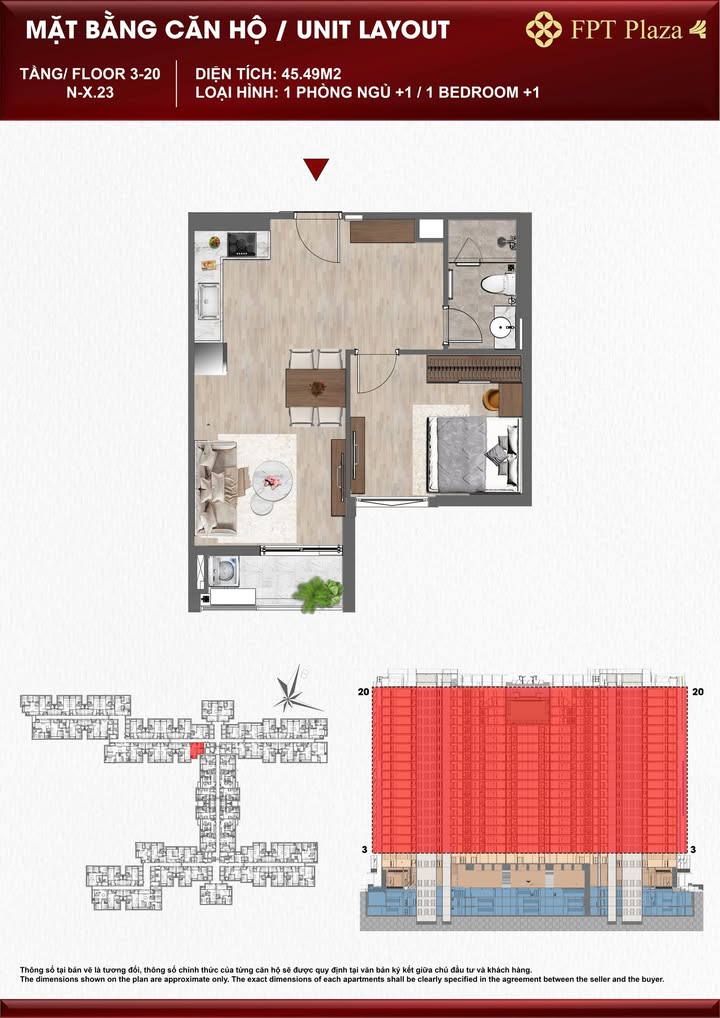 Căn hộ Plaza 4 Đà Nẵng 45.49m² giá 2.6 tỷ - Ban công hướng Nam