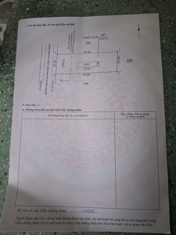 Đất thổ cư 1200m² tại đường DH619, xã Long Nguyên - Giá chỉ 4 tỷ!