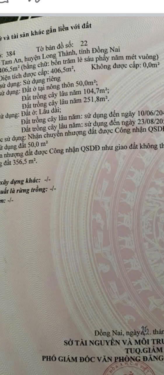 Đất nền xã Tam An, huyện Long Thành 405m² giá 1.05 tỷ - Cơ hội đầu tư hấp dẫn!