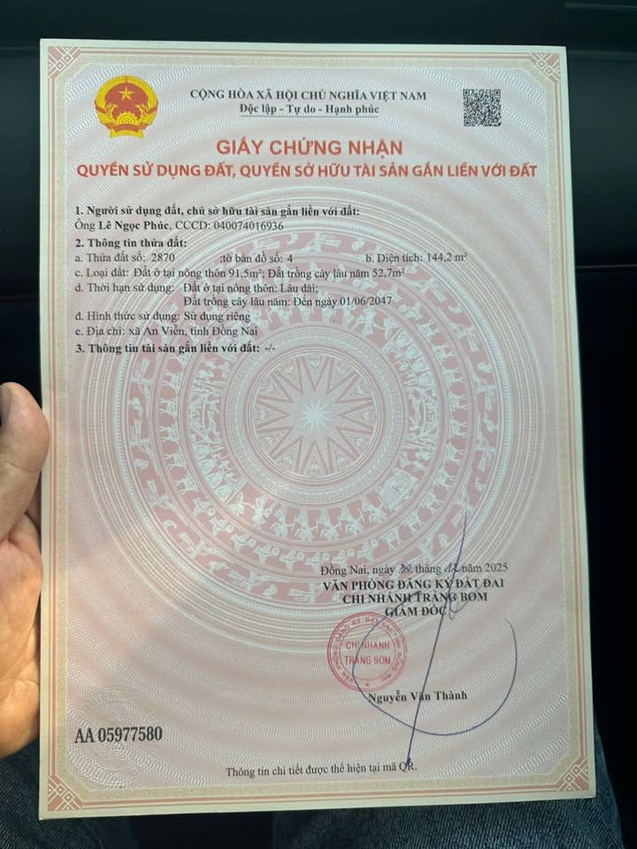 Đất nền 144m² tại Ấp 4, Xã An Viễn, Trảng Bom - Tiềm năng phát triển lớn!