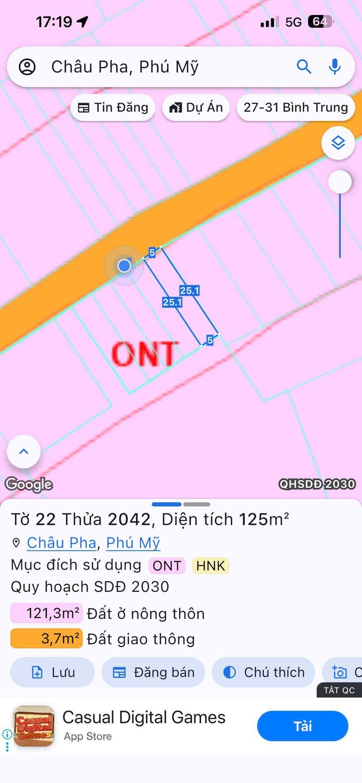 Đất nền xã Châu Pha, Phú Mỹ 125m² giá 1.1 tỷ - Đầu tư sinh lời ngay!