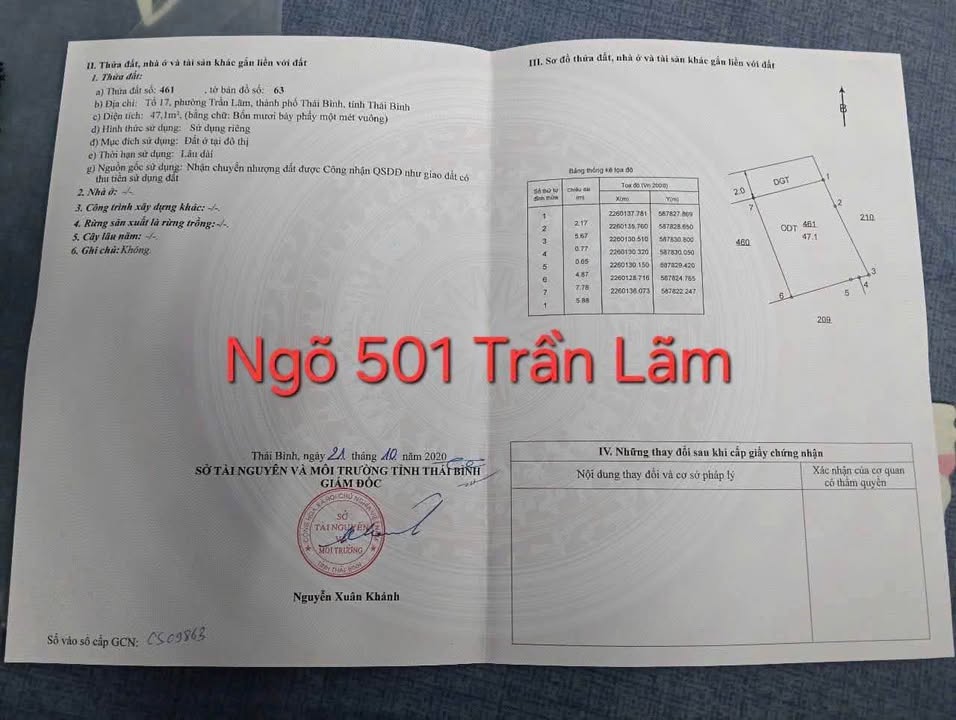 Đất nền chính chủ tại phường Trần Lãm, Thái Bình 47.1m² giá 1 tỷ - Cơ hội đầu tư tuyệt vời!