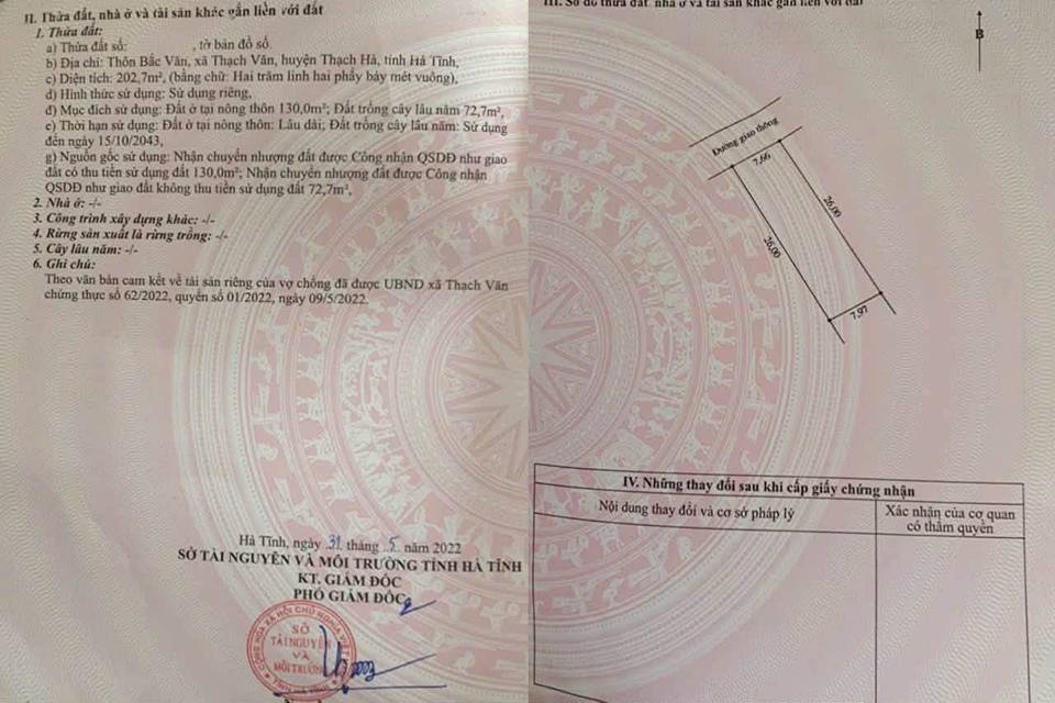 Đất nền Bắc Văn, Xã Thạch Hội 202,7m² giá 1 tỷ - Đất nở hậu, thoáng đẹp!