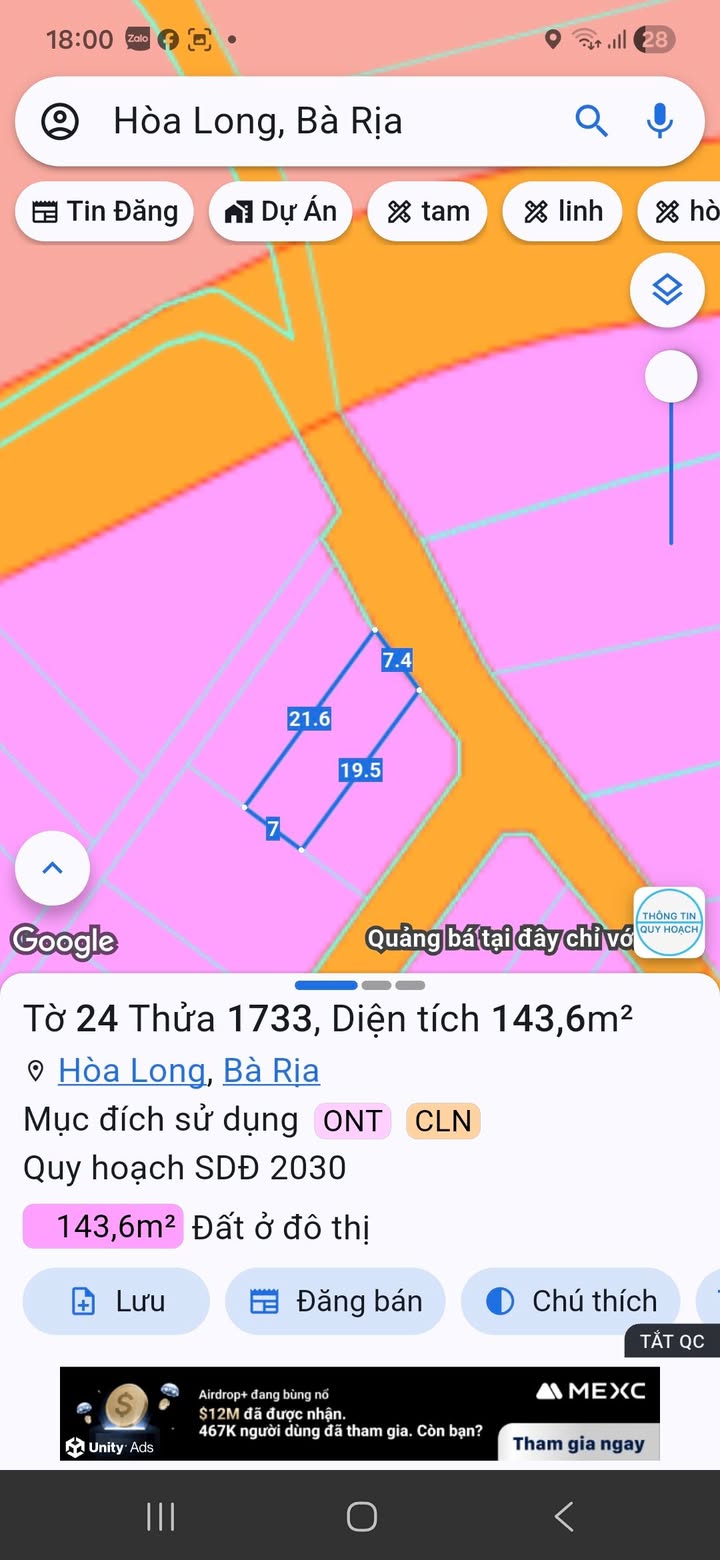 Đất nền Hoà Long 143m² giá 1.39 tỷ - Cơ hội đầu tư hấp dẫn!