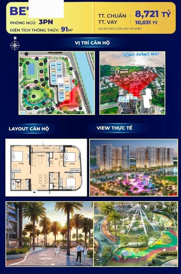 Căn hộ The Beverly Thủ Đức 100m² giá 8,7 tỷ - View sông Đồng Nai thoáng đãng!