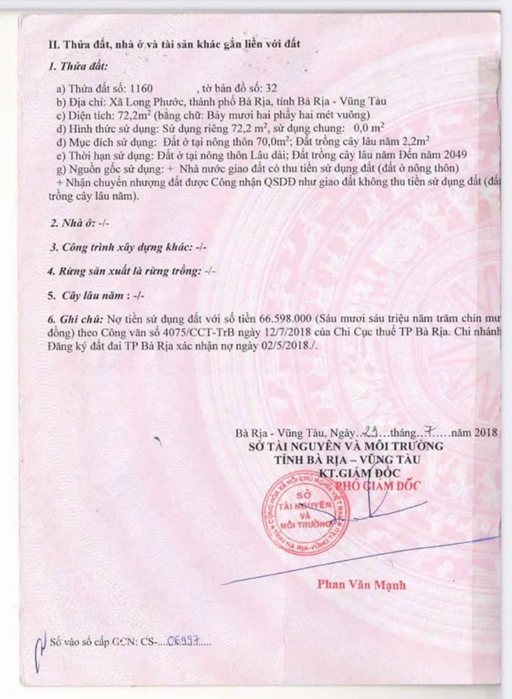 Đất nền phường Long Tâm, Bà Rịa 72m² giá 1.5 tỷ - Đầu tư tiềm năng!