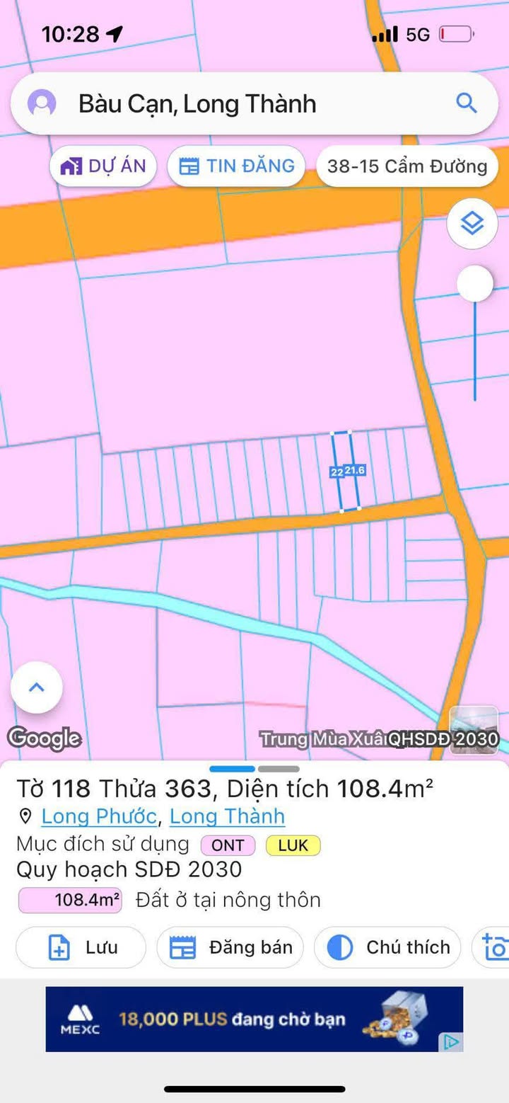 Đất nền Long Phước, Long Thành 110m² giá 1.5 tỷ - Sổ đỏ chính chủ, thổ cư 100%!