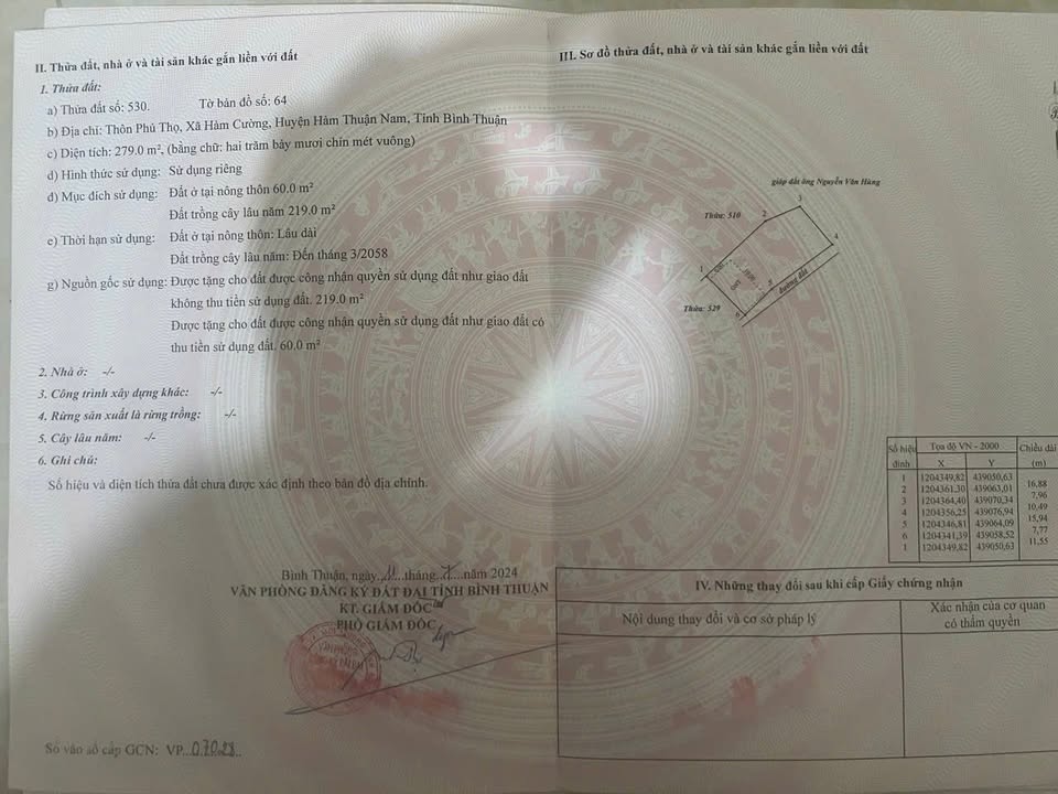 Đất nền thổ cư xã Hàm Cường, huyện Hàm Thuận Nam, 279m² giá 439 triệu - Cơ hội đầu tư lý tưởng!