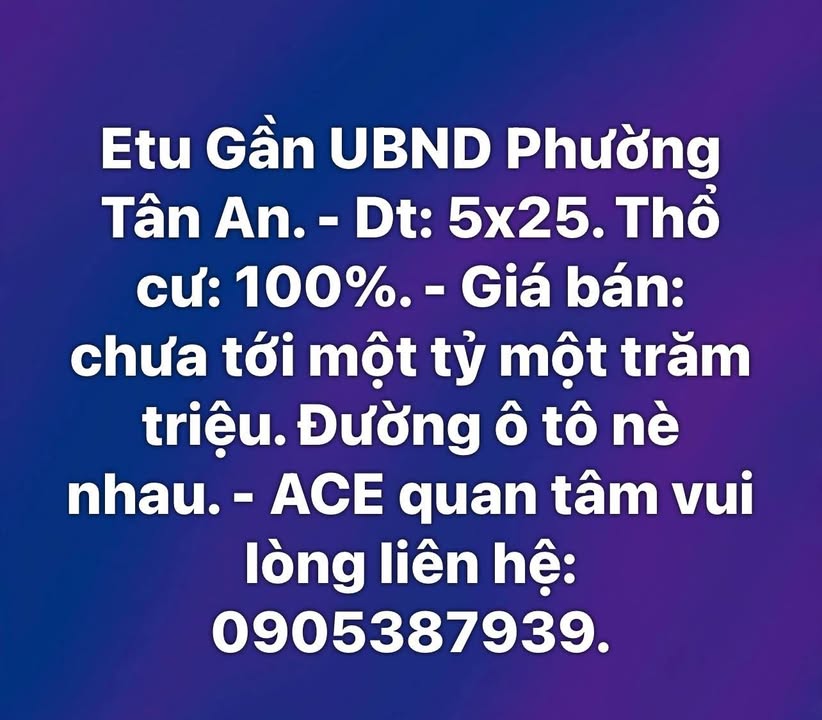 Đất nền Phường Tân An, 125m² giá 1.1 tỷ - Đường ô tô nè nhau