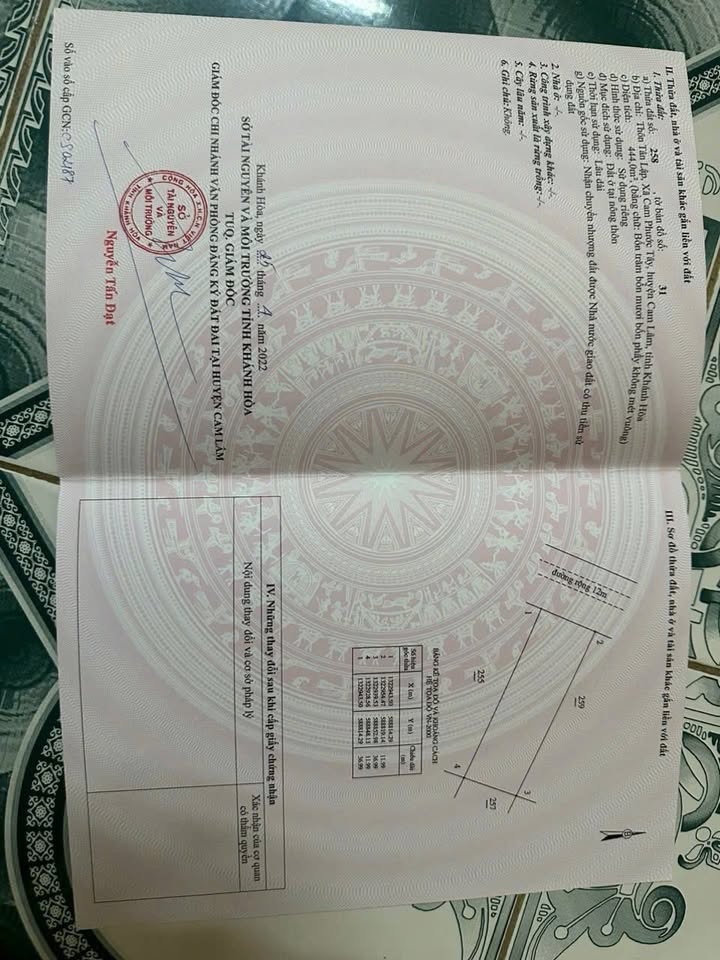 Đất nền Khu tái định cư Cam Phước, Cam Lâm 444m² giá 1.3 tỷ - Đầu tư sinh lời tốt!