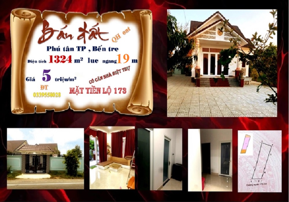 Bán đất + biệt thự mới xây tại Phú Tân, TP Bến Tre - Giá chỉ 6.62 tỷ!