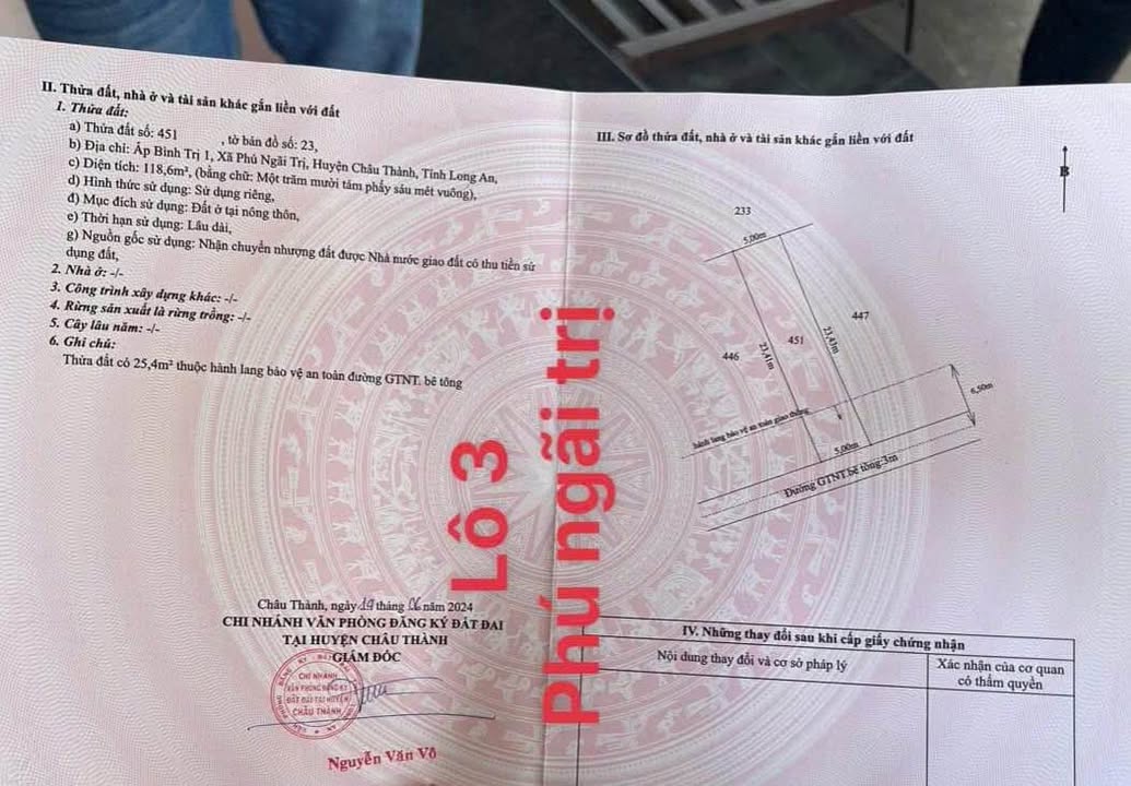 Lô đất 115m² tại xã Phú Ngãi Trị, Long An giá 450 triệu - Đất sạch đẹp, dân cư đông đúc!