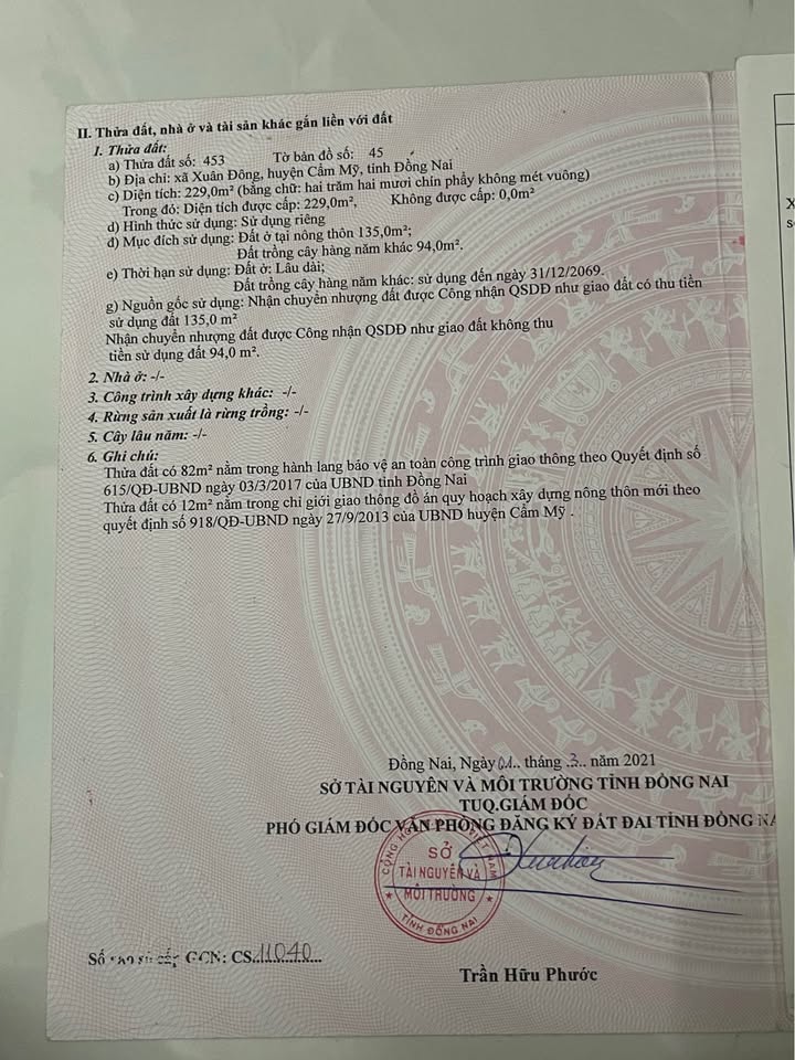 Đất mặt tiền 765, xã Sông Ray, 225m² giá 1.8 tỷ - Cơ hội đầu tư tuyệt vời!