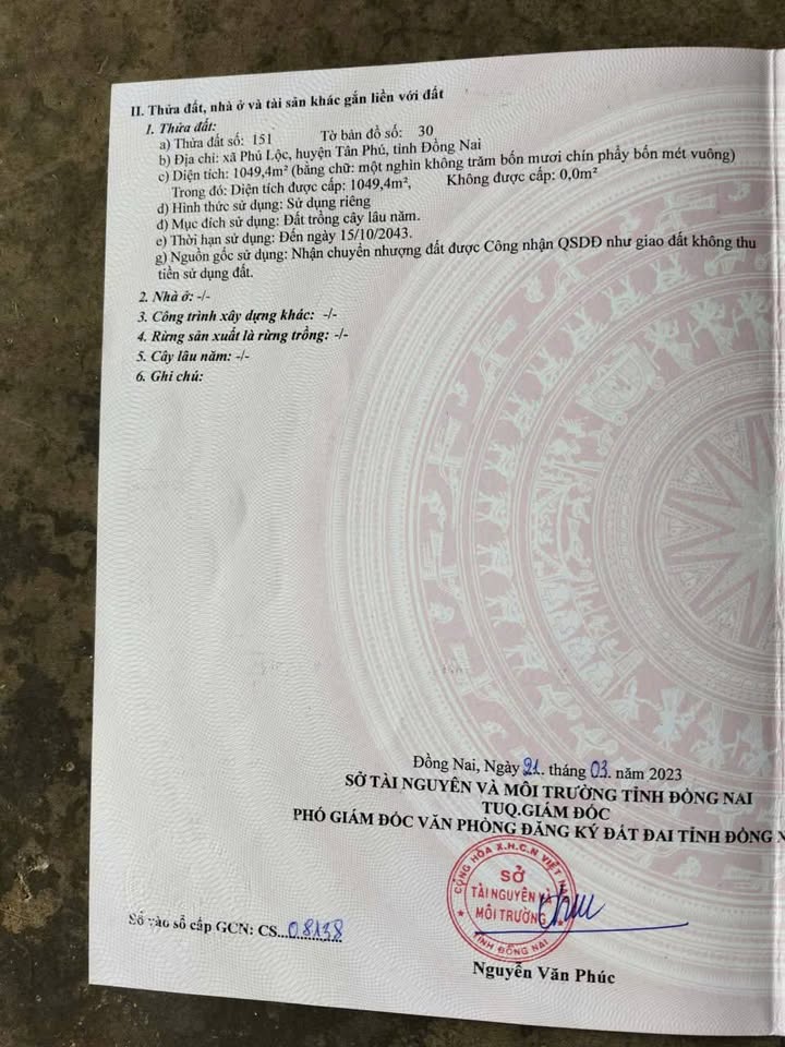 Đất nền xã Phú Lộc, huyện Tân Phú, 3600m² - Giá tốt, chính chủ!